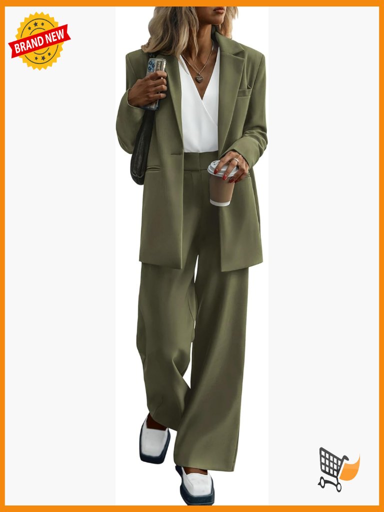 Women's 2-Piece Suit Set: Blazer & Wide Leg Pants, Business Casual Office Wear
